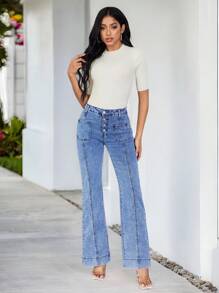 SHEIN LUNE Women's Casual Denim Jeans, Fashionable Summer Wear - Blue - View 3