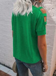 SHEIN LUNE Solid Color Simple Fashion Short Sleeve T-Shirt, Suitable For Summer - Green - View 2