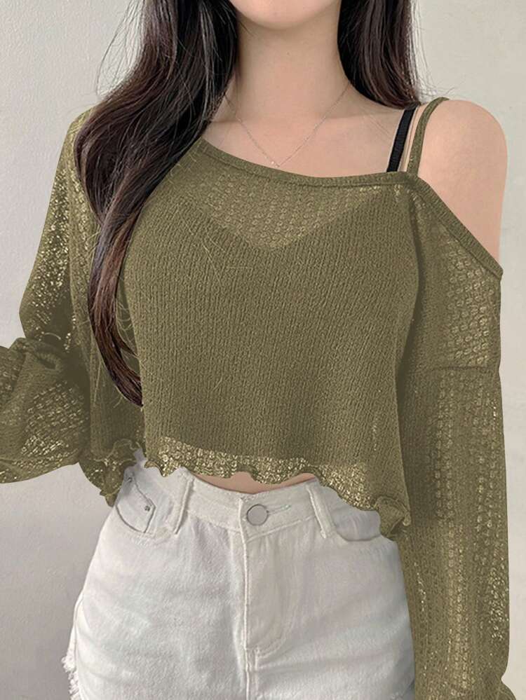 Women Solid Color Asymmetric Shoulder Cut Short T-Shirt Long Sleeve Women Tops,Fall Women Clothes Crop Women Tops