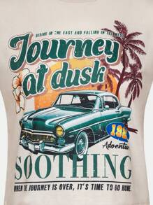 SHEIN Camiseta de manga corta con gráfico de coche retro para niñas, dulce y picante, campamento de verano
