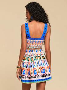 Travachic 2 pezzi/set Donna vacanza casual top corto a stampa integrale e minigonna set, abbigliamento estivo grafica per donna, look vacanza donna, boho chic, abiti da spiaggia per donna, set casual da donna fluido a due pezzi, completi tropicali per donna