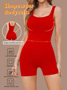 1pc Women Seamless Bodysuit With Built-In Shorts