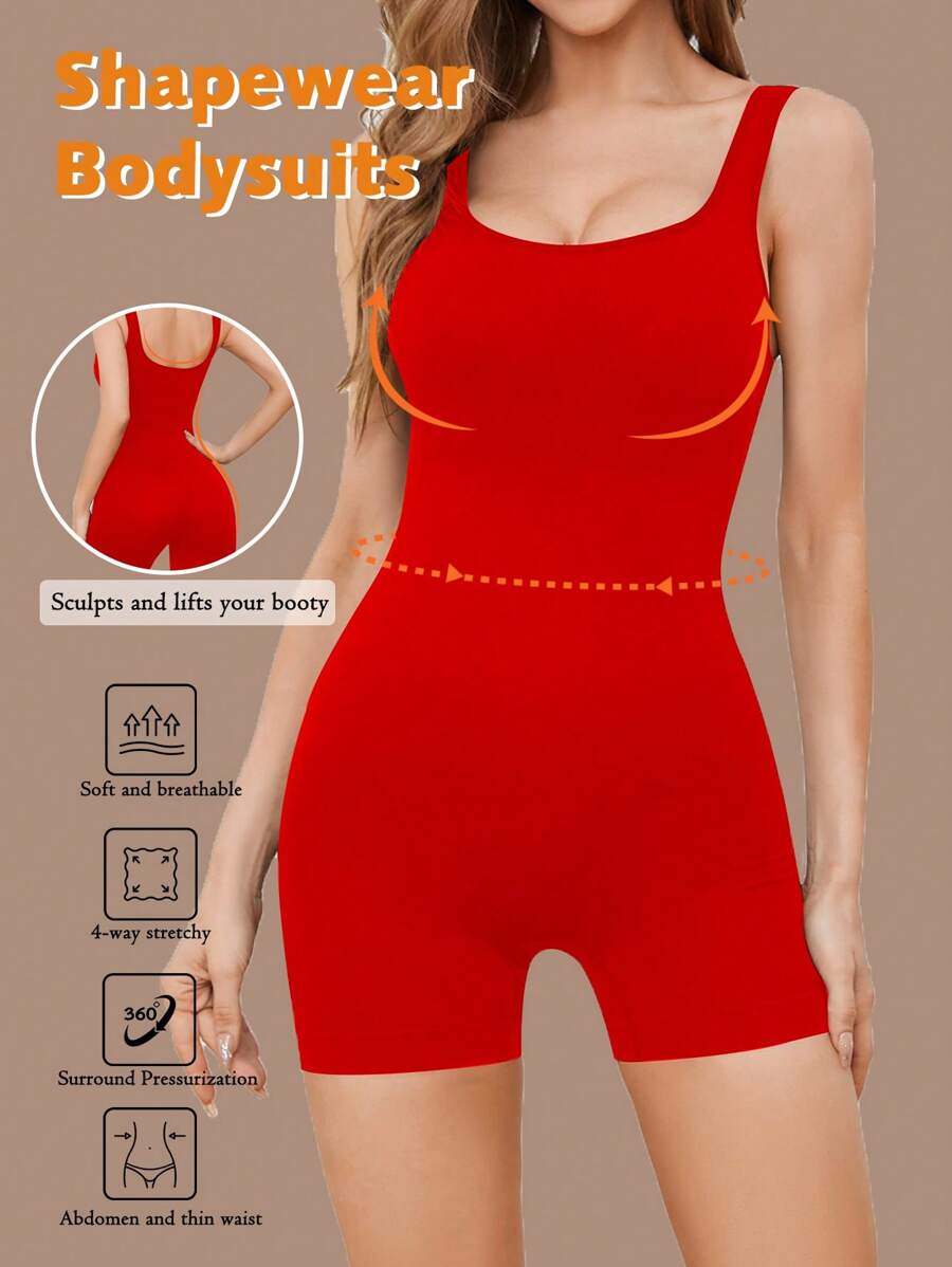 1pc Women Seamless Bodysuit With Built-In Shorts