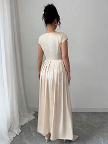 Elenzga Vestido largo de verano elegante en color albaricoque sólido para mujeres