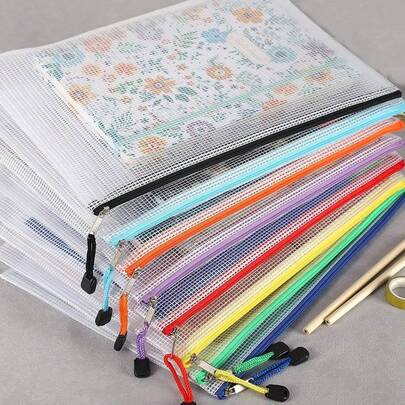 4/12pcs Random Color Mesh Zipper Pouch Zipper Bag, Puzzle Bag For Organizing Storage, Letter Size, A4 Size, Mesh Bag Transparent Thickened Archive Zipper Bag Information Bag, School Supplies, Office Supplies, Folder, Document Organizer, File Folders, File Organizer, Document Holder, Folder Organizer, Folders For School, School Things,Back To School,School Supplies,Back To School