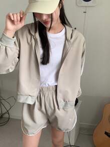 DAZY 2pcs/Set Tween Girls Fall Clothes Hoodie - Beige - View 1