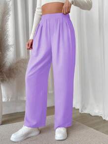 SHEIN Unity Pantalones de color liso, de estilo sencillo y apropiados para el verano - Morado Violeta - Ver 6