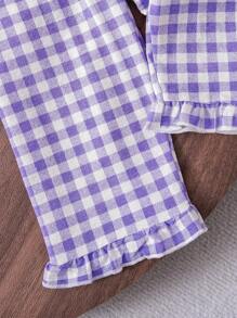 SHEIN Set de 2 piezas de ropa para el hogar para niñas bebé que incluye top con cuello a cuadros y bolsillos, y pantalones casuales