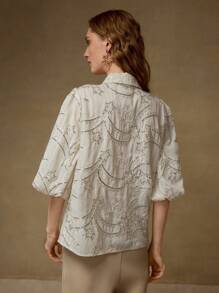 MOTF PREMIUM EMBROIDERY CONTRAST SEQUIN SHIRT - Gold - View 6