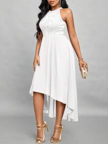 SHEIN Lady Abito da ospite di matrimonio con linea vita segnata e orlo asimmetrico, alla moda per la donna