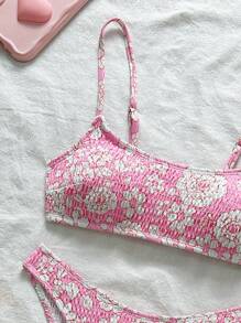 Swim Mod Conjunto de bikini de estampado floral sexy casual de vacaciones para mujer, ropa de playa - Rosa - Ver 8