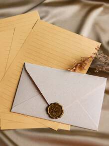 SHEIN 1 Busta di carta monocromatica e 1 adesivo sigillo ceralaccato, busta multifunzione vintage per scuola e ufficio per il rientro a scuola