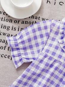 SHEIN Set de 2 piezas de ropa para el hogar para niñas bebé que incluye top con cuello a cuadros y bolsillos, y pantalones casuales