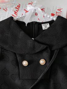 SHEIN Ramadan Meisjes Kinderen Elegante Lichtblauwe Hart Jacquard Stof Kraag Mouwloos Gerimpelde Taille A-lijn Jurk Met Bijpassende Diagonale Crossbody Tas, Geschikt Voor Bescheiden Zomerkleding Voor Sierlijke Meisjes