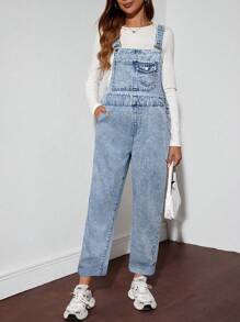 SHEIN Maternity Casual Wide Leg Denim Bib Overall Jumpsuit, Blue