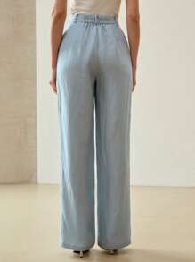 MOTF PREMIUM PANTALONES CON BOLSILLO INCLINADO Y PLIEGUES PLEGADOS DE LINO - Azul - Ver 5