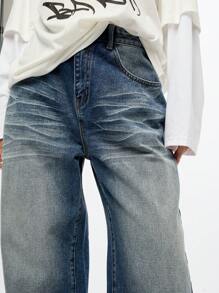 SUMWON WOMEN Pantalones vaqueros holgados de pierna ancha, lavado vintage, de cintura alta, de ajuste relajado, estilo Y2K, ropa de calle, pantalones vaqueros casuales de moda de otoño e invierno