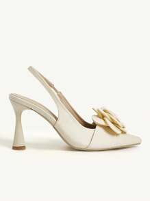 CUCCOO CHICEST Women's Fashion 3D Floral Decor Pointed Toe High Heel Pumps - Apricot - View 4