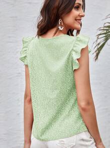 SHEIN Clasi Women's Casual Mint Green Floral Print V Neck Ruffle Cap Sleeve Blouse - Mint Green - View 2