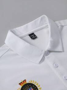 Manfinity Homme Men's Letter Print Long Sleeve Casual & Commuting Polo Shirt