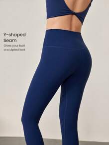 GLOWMODE 21" FeatherFit™ Capris Yoga Leggings Buttery Soft Non See-Through Tummy Control Gym Tights   With Hidden Pocket At Waist Fall Winter - Navy Blue - View 4