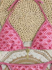 SHEIN Swim Conjunto de bikini con estampado floral aleatorio para vacaciones en la playa