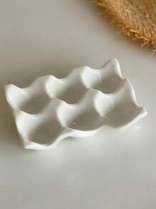 Cirelle 1 pieza Bandeja de cerámica con 6 cavidades, rejilla para huevos, organizador de huevos de cerámica, caja de almacenamiento, estante decorativo, vajilla, apto para refrigeradores, encimeras, exhibición en cocinas