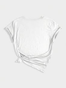 女士休闲金属球印花短袖 T 恤，夏季 - 白色 - 查看 2