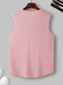 Manfinity Homme Men's Casual Plain Textured Letter Muscle Top For Summer Men Muscle Shirts Men Summer Tops Tank Top For Men Men Sleeveless, 2000s Style, Holiday - Pink - View 2