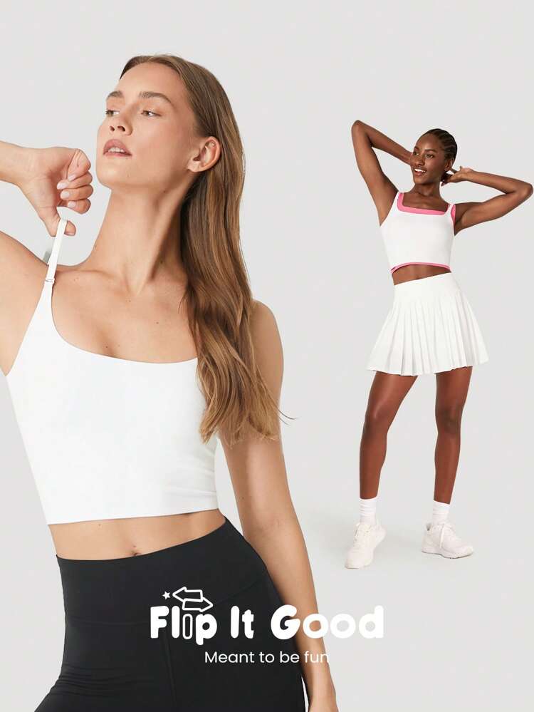 Flip It Good Make It Ultra Sleek Longline Reversible Sports Bra Low Impact Yoga Pilates Daily Casual Removable Cups