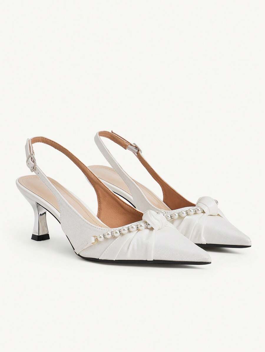 pointed toe faux pearl decor flats