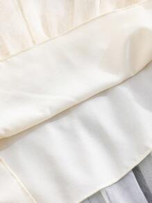 年轻女孩优雅蕾丝亮片网眼派对礼服，适合派对和聚会 - 杏色 - 查看 3