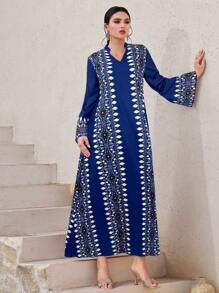 Al Najma Women's Turkish Style & Arabic Traditional Long Robe Kaftan Jalabiya Dress - Blue - View 1