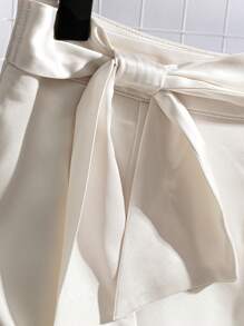 SHEIN Clasi Women's Elegant Apricot Satin Bow Pants Fall Cloth For Women - Apricot - View 3