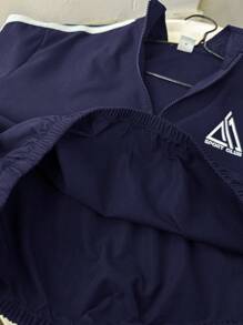 SHEIN Leap Crew 2pcs Kids Boys Casual Korean Style Loose Half-Zip Hoodie & Shorts Set,Summer Short Sleeve Outing Outfit For School,Garden,Beach,Birthday,Spring,Fall - Navy Blue - View 9