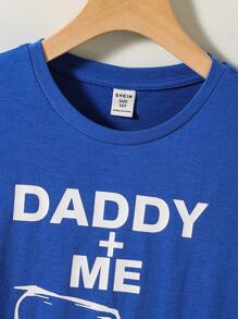 SHEIN 男童图案 T 恤，带人物和字母图案，休闲针织