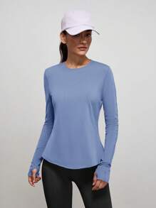 POWERISTA Powerista Women's High Elasticity Breathable Yoga/Pilates/Workout/Running/Cycling Outdoor T-Shirt With Thumb Hole, Suitable For Summer