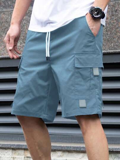 Manfinity Homme 男士时尚街头抽绳工作短裤，男士街头短裤，酷炫时尚，适合日常穿着，外出，会友，上学，聚会。可以作为送给男朋友，儿子的礼物