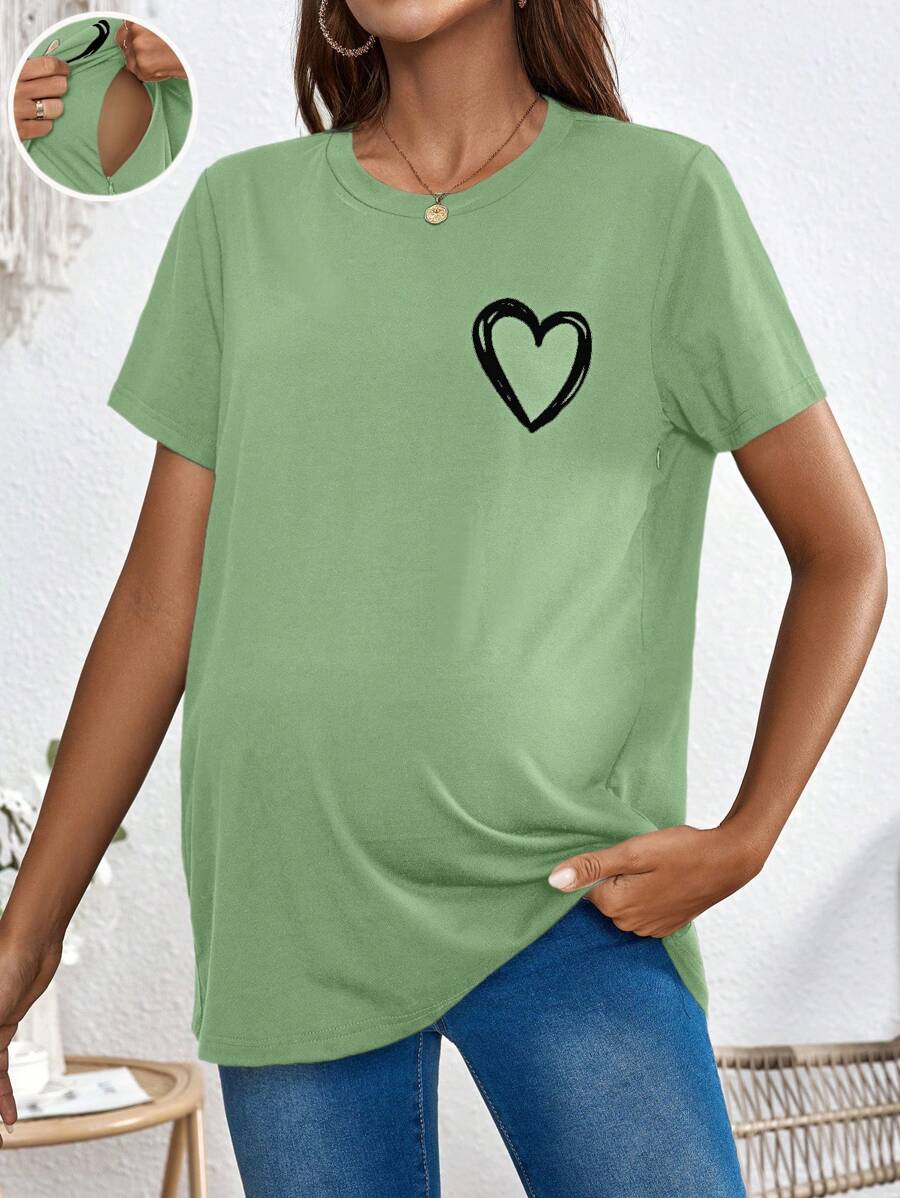 SHEIN 孕妇及哺乳期圆领纯色短袖 T 恤