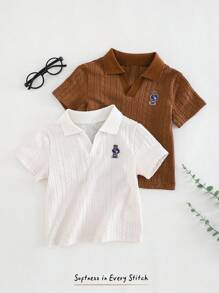 Cozy Pixies 2 件套男婴针织柔软翻领短袖半襟毛衣套装 - 彩色 - 查看 3