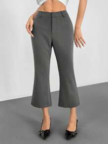 SHEIN EZwear Pantalon tissé gris casual et de ville pour femmes - Gris - Voir 5