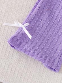 SHEIN Baby Girls Summer New Strawberry Print Sleeveless Top + Solid Color Flared Pants Set - Purple - View 4