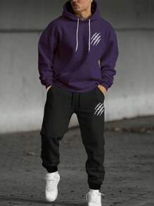 Manfinity EMRG 2pcs Men's Set Hooded Long Sleeve Sweatshirt And Casual Pants, Minimalist Fashion Suitable For Summer Outfits For Men Men Hoodie Sets For Men Men Hoodie - Multicolor - View 1