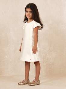 SUMWON Girls Special Occasion Shift Dress With Side Bow Detail, Cap Sleeve Party Dress, Classic Design For First Communion, Easter, Spring Celebrations - Beige - View 5