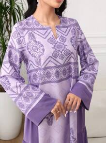 Al Najma Abito lungo a maniche lunghe con stampa patchwork, minimalista e alla moda, adatto per l'estate