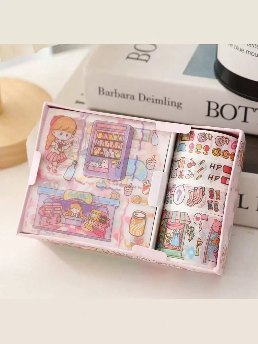 SHEIN 1box(8pcs) Kawaii Cartoon Aesthetic Stickers PVC Waterproof Journal Stickers Set For Bullet Journaling Notebook Diary Scrapbooking Planner Decoration School Supplies Valentines Day Birthday Gifts Teens Students