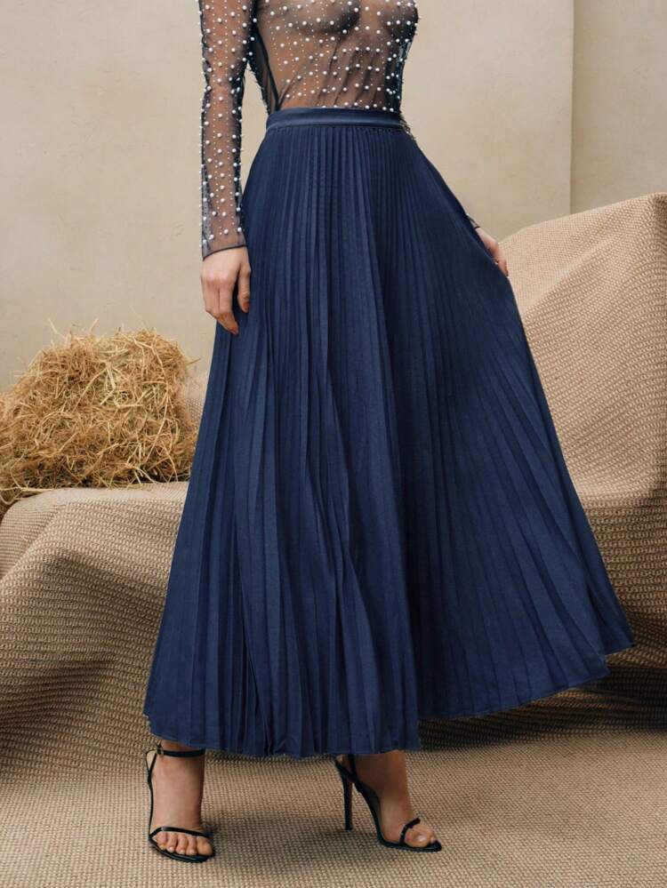 Anewsta Essential Women's Solid Color Elegant Pleated Skirt Women Skirt