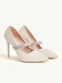 CUCCOO CHICEST Women's Pointed Toe Rhinestone Decor High Heel Shoes, Suitable For Party Occasions - White - View 1