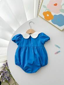 SHEIN Conjunto de body con estampado floral y contraste de colores para bebé niña, de verano - Azul - Ver 2