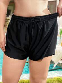 Swim Lushoire Plus Size Double Layer Loose Fit Swim Shorts For Summer Beach Vacation - Black - View 4
